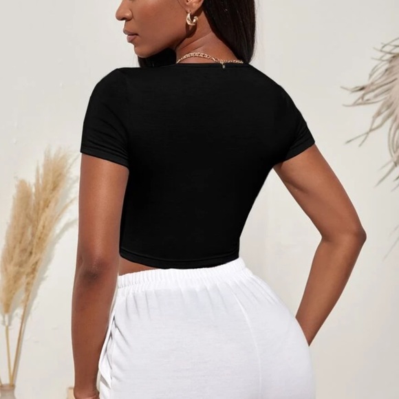 SHEIN Slayr Solid Plunging Neck Cross Top - Picture 3 of 5